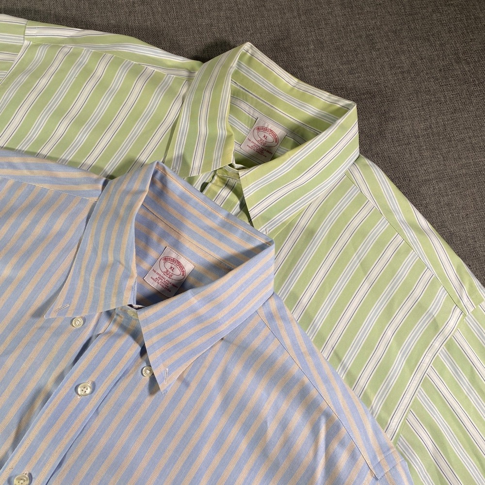 Lot of 2 Brooks Brothers 346 Original Shirt XL Green Blue Stripe Collar Cotton